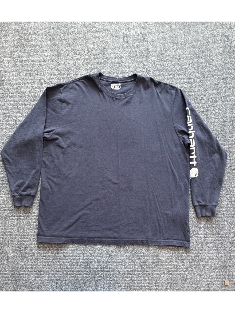 Vintage Y2k Navy Carhartt Workwear Longsleeve Graphic Tee Men's XXL Casual Soft